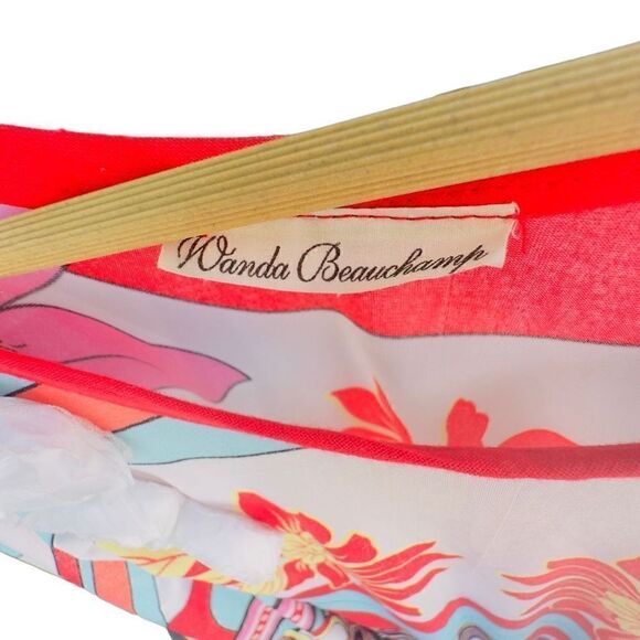 WANDA BEAUCHAMP Asian Floral Embellished Asymmetrical Hem One Sleeve Poncho Blou - Picture 3 of 8